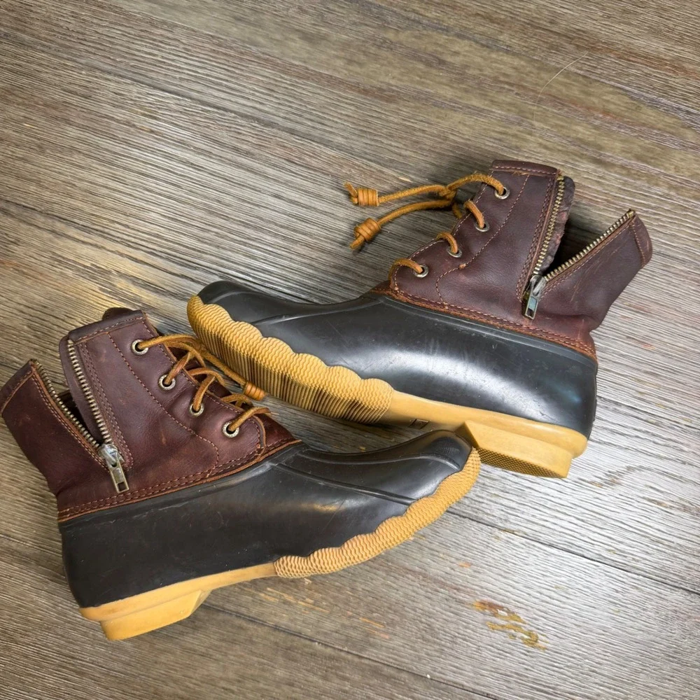 Sperry Saltwater Duck Boots Womens 8M Brown Black Leather Waterproof